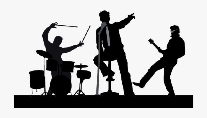 silhouette of a rock trio on stage